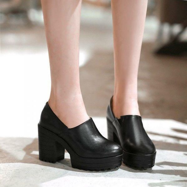 dress shoes gothic punk women's slip-on block chunky heel platform pumps round toe, Black
dress shoes gothic punk women's slip-on block chunky heel platform pumps round toe, Black