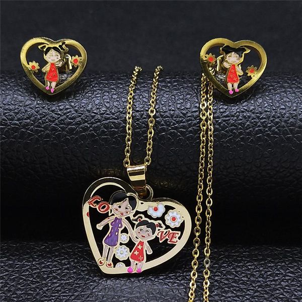 earrings & necklace family flower mom daughter enamel stainless steel gold color heart necklaces sets jewelry kid set s9500s01, Silver
earrings & necklace family flower mom daughter enamel stainless steel gold color heart necklaces sets jewelry kid set s9500s01, Silver