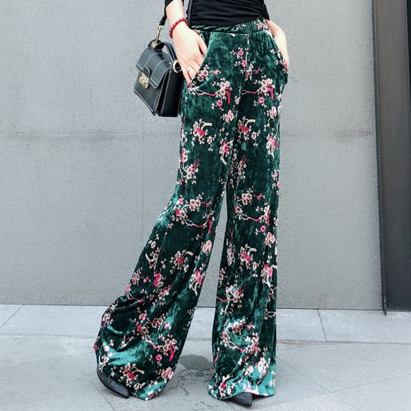 spring gold velvet women autumn new flower dark green women's retro wide leg pants qkyw, Black;white
spring gold velvet women autumn new flower dark green women's retro wide leg pants qkyw, Black;white