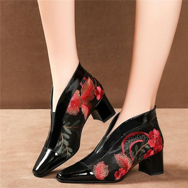 dress shoes winter wedding women genuine leather chunky heels pumps slip on square toe flowers ankle boots lady med party, Black
dress shoes winter wedding women genuine leather chunky heels pumps slip on square toe flowers ankle boots lady med party, Black