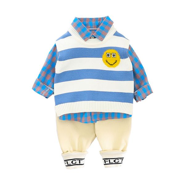 3pcs kids fashion clothes boys 2021 children smiley sweater + shirt +pants kid clothing spring cotton children clothing sets, White
3pcs kids fashion clothes boys 2021 children smiley sweater + shirt +pants kid clothing spring cotton children clothing sets, White