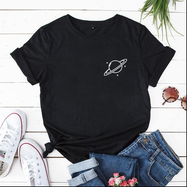 women t shirts street fashion slim summer black t shirt women new planet print casual cotton women t shirts, White