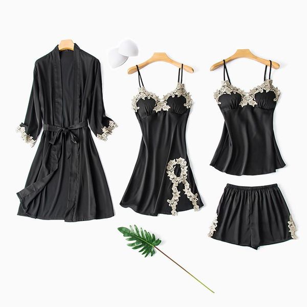 women's sleepwear satin nightwear kimono gown female pajamas set 4pcs robe sleep suit lace nightshirt soft lounge wear pyjamas, Black;red
women's sleepwear satin nightwear kimono gown female pajamas set 4pcs robe sleep suit lace nightshirt soft lounge wear pyjamas, Black;red