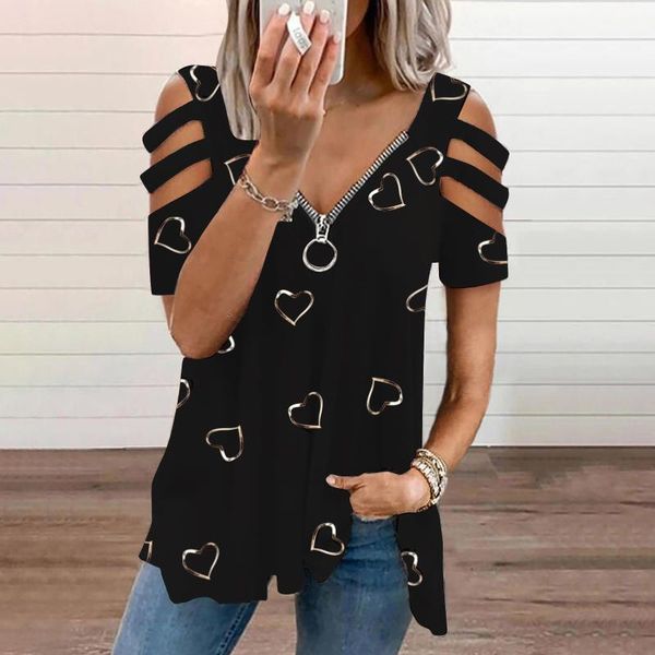 women's blouses & shirts zipper hollow out blouse womens v-neck heart print plus size tunics short sleeve pullover casual ropa de mujer, White
women's blouses & shirts zipper hollow out blouse womens v-neck heart print plus size tunics short sleeve pullover casual ropa de mujer, White