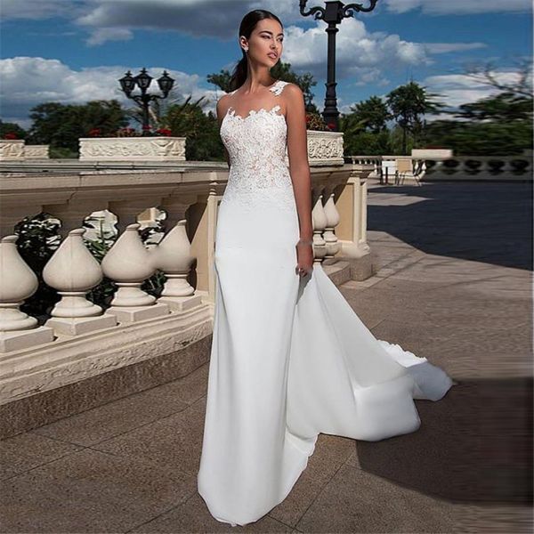 2021 new sheer appliques lace mermaid wedding es long slim bridal gowns modest sleeveless simple robe de mariee hewd, White
2021 new sheer appliques lace mermaid wedding es long slim bridal gowns modest sleeveless simple robe de mariee hewd, White