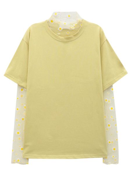 women's t-shirt 2021 women summer korean style daisy mesh long sleeve + short sleeved solid cotton two piece set, White
women's t-shirt 2021 women summer korean style daisy mesh long sleeve + short sleeved solid cotton two piece set, White