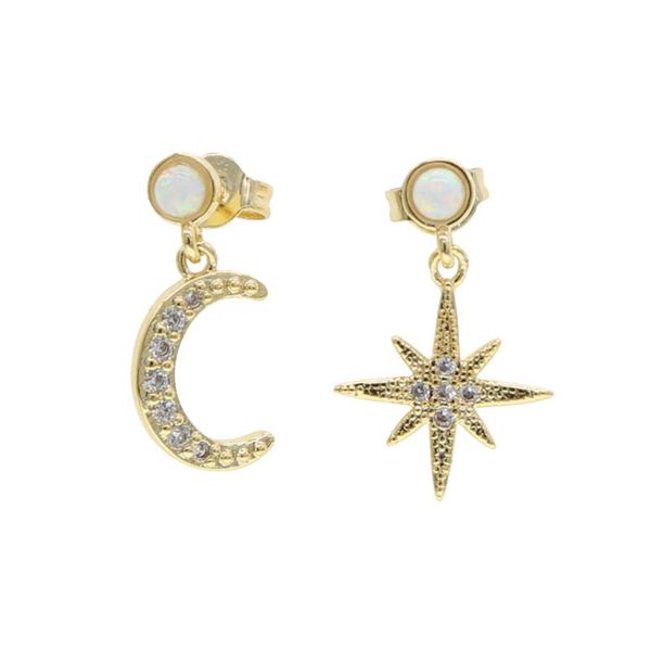 gold color white fire opal clear cz moon star dangle drop earring classic fashion women jewelry, Silver
gold color white fire opal clear cz moon star dangle drop earring classic fashion women jewelry, Silver