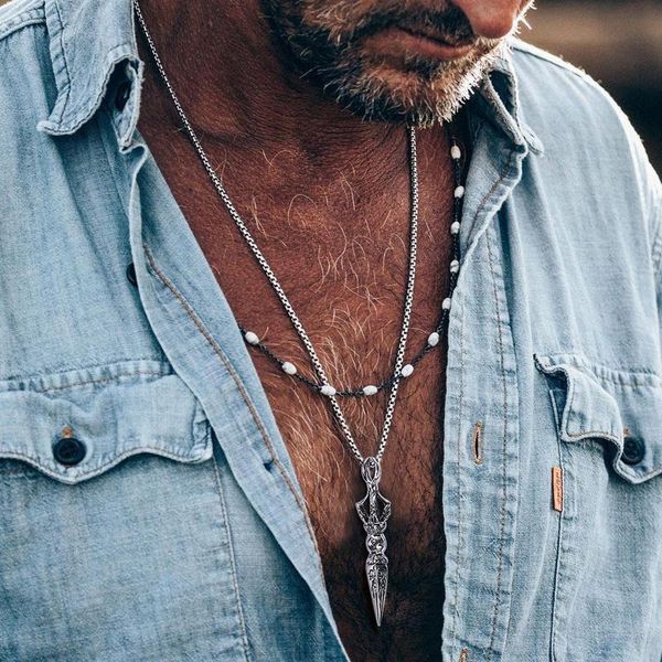pendant necklaces stainless steel tibetan buddhist protection vajra dagger patron saint amulet necklace for men jewelry, Silver
pendant necklaces stainless steel tibetan buddhist protection vajra dagger patron saint amulet necklace for men jewelry, Silver