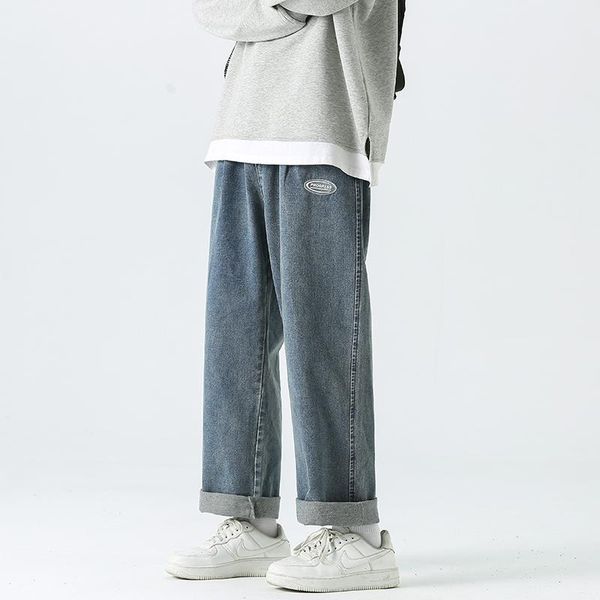 men's jeans men solid drawstring high street baggy wide-leg pants straight loose denim trousers man students all-match, Blue
men's jeans men solid drawstring high street baggy wide-leg pants straight loose denim trousers man students all-match, Blue