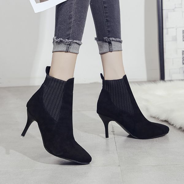 suede women boots knitted elastic short boots flock pointed fashion winter booties woman slip on high heels women ankle boots, Black
suede women boots knitted elastic short boots flock pointed fashion winter booties woman slip on high heels women ankle boots, Black