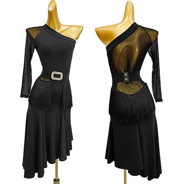 latin dance dress female dance clothes black mesh back one sleeves dress for women rumba modern practice fringe dress 1724, Black;red
latin dance dress female dance clothes black mesh back one sleeves dress for women rumba modern practice fringe dress 1724, Black;red