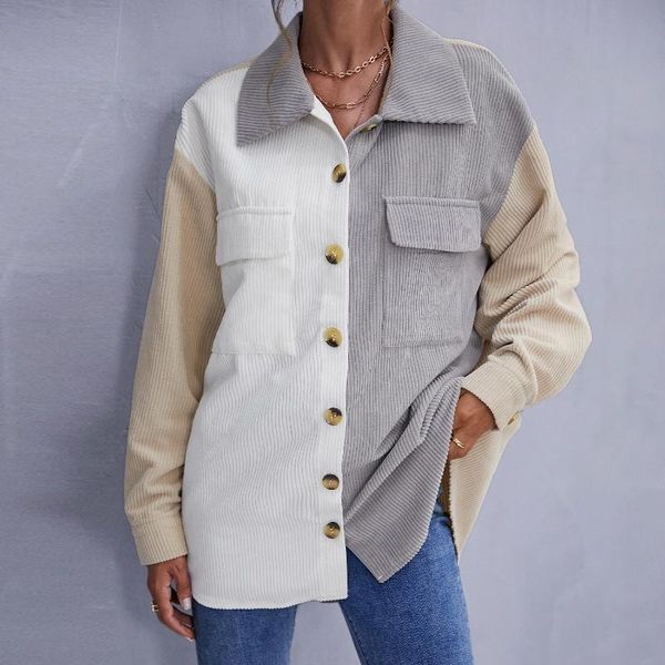women's jackets 2021 style jacket shirt contrast stitching lapel long sleeve design button closure loose coat, Black;brown
women's jackets 2021 style jacket shirt contrast stitching lapel long sleeve design button closure loose coat, Black;brown
