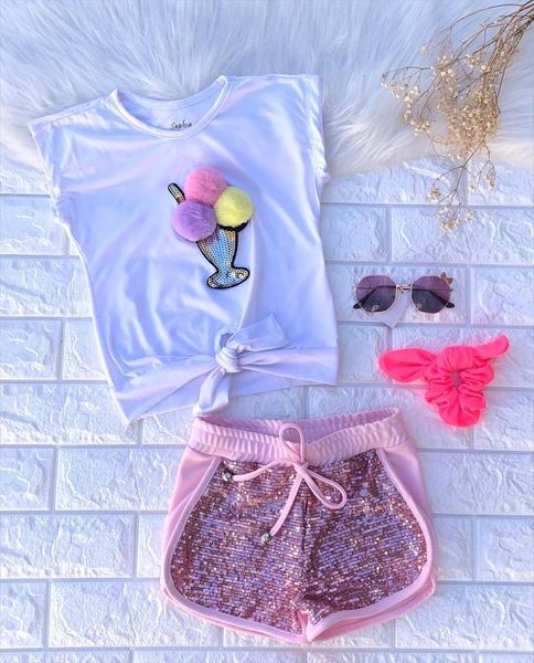 fashion girls outfits ice cream print summer bowknot t shirts sequins elastic shorts toddler children casual clothes sets, White
fashion girls outfits ice cream print summer bowknot t shirts sequins elastic shorts toddler children casual clothes sets, White