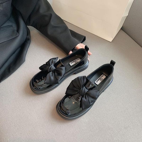 sandals thick-soled round toe bow small leather shoes women's autumn thin single, Black
sandals thick-soled round toe bow small leather shoes women's autumn thin single, Black