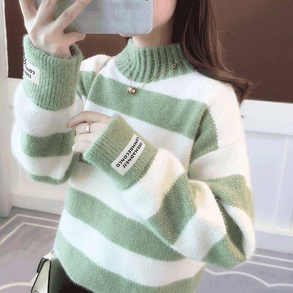 2021 new half neck autumn winter woman's knit sweater long sleeve stripe female jumpers casual warm ladies pullovers for women outwear, White;black
2021 new half neck autumn winter woman's knit sweater long sleeve stripe female jumpers casual warm ladies pullovers for women outwear, White;black
