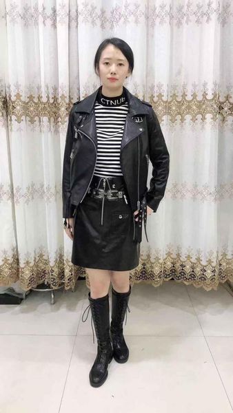 women's leather & faux amsiike women natural jacket sheepskin blazer cool biker coat with two belts, Black
women's leather & faux amsiike women natural jacket sheepskin blazer cool biker coat with two belts, Black