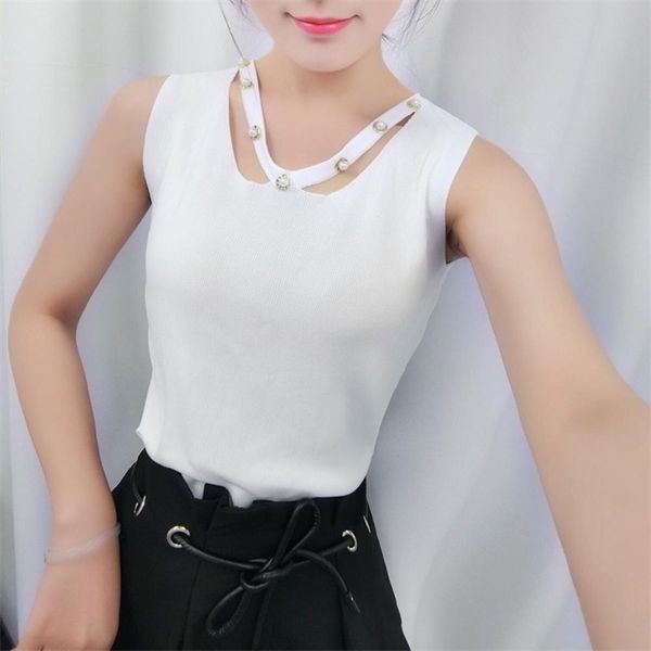new summer fashion women sleeveless thin sweater female all-match beading o-neck knitted vest girl camis tank, White;black
new summer fashion women sleeveless thin sweater female all-match beading o-neck knitted vest girl camis tank, White;black