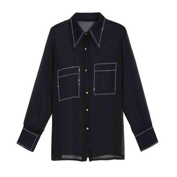 women's blouses & shirts women turn down collar single breasted metal diamonds long sleeve loose chiffon female office work party, White
women's blouses & shirts women turn down collar single breasted metal diamonds long sleeve loose chiffon female office work party, White