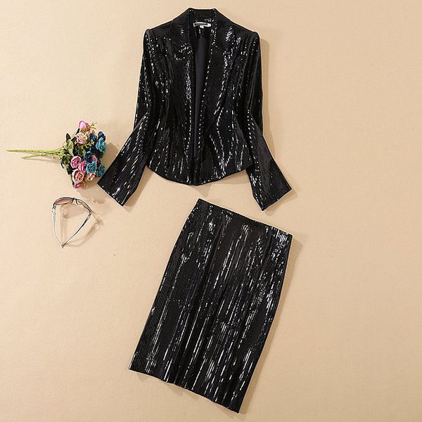 runway designer new autumn party long-sleeved suit mini half skirt vintage chic sequined black women's sets ca1m, Black;gray
runway designer new autumn party long-sleeved suit mini half skirt vintage chic sequined black women's sets ca1m, Black;gray
