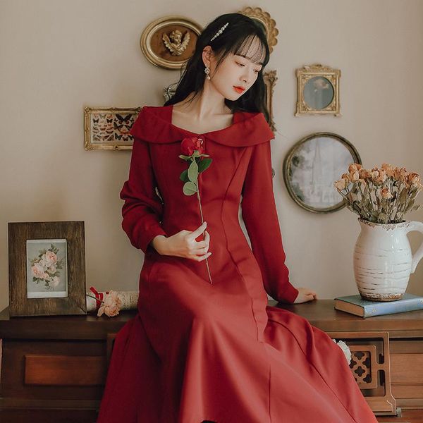 casual dresses for women 2021 autumn pearl button chic hong kong style retro red evening dress square neck elegant girly, Black;gray
casual dresses for women 2021 autumn pearl button chic hong kong style retro red evening dress square neck elegant girly, Black;gray