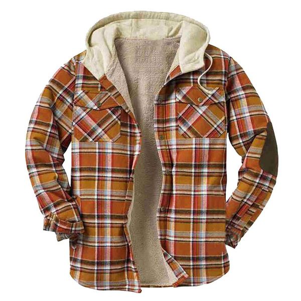 men's jackets quilted hooded button down plaid shirt coat add velvet keep warm jacket autumn winter sportwear, Black;brown
men's jackets quilted hooded button down plaid shirt coat add velvet keep warm jacket autumn winter sportwear, Black;brown