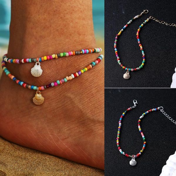 anklets bohemian style color beaded anklet creative retro alloy scallop pendant ornaments, Red;blue
anklets bohemian style color beaded anklet creative retro alloy scallop pendant ornaments, Red;blue