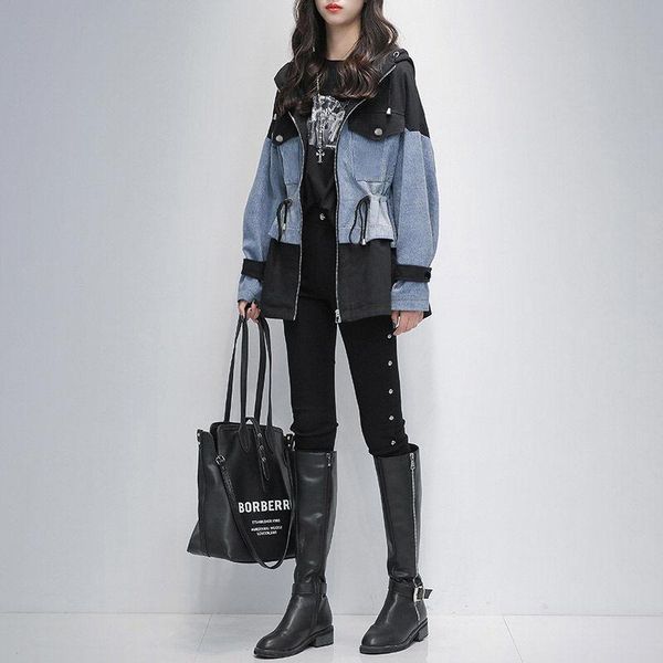 women's wool & blends large size mid-length windbreaker blend womens coats waist slimming stitching denim woman winter clothing, Black
women's wool & blends large size mid-length windbreaker blend womens coats waist slimming stitching denim woman winter clothing, Black