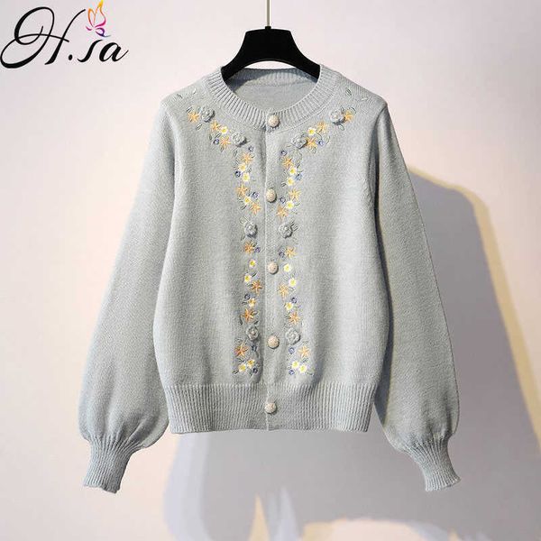 h.sa women knitted fashion cardigan spring autumn lantern sleeve embroidery floral loose harajuku female sweater 210716, White;black
h.sa women knitted fashion cardigan spring autumn lantern sleeve embroidery floral loose harajuku female sweater 210716, White;black