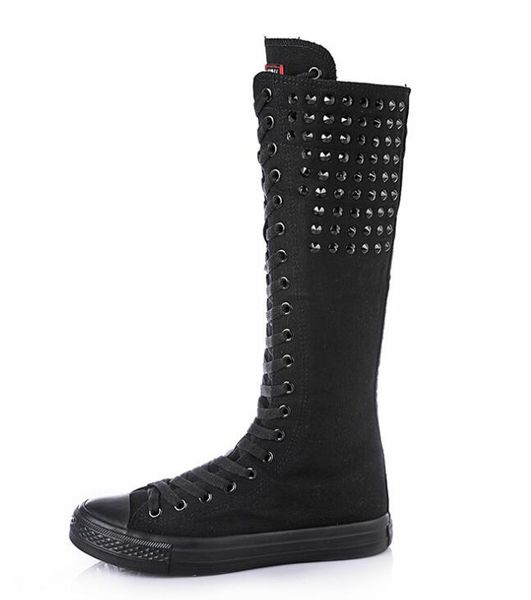 spring autumn women canvas knee high boots new black white female cross-tied casual long boots metal rivet botas mujer
spring autumn women canvas knee high boots new black white female cross-tied casual long boots metal rivet botas mujer