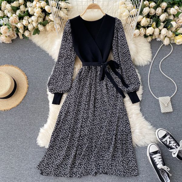 2021 korean women patchwork knitted bandage es vestidos autumn winter vintage floral printed elegant midi 4wp5, Black;gray
2021 korean women patchwork knitted bandage es vestidos autumn winter vintage floral printed elegant midi 4wp5, Black;gray