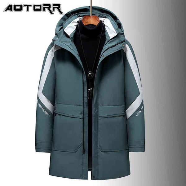 jacket down men new 2021 casual fashion long patchwork coat warm windproof parka mens winter hooded thick coats clothing, Black