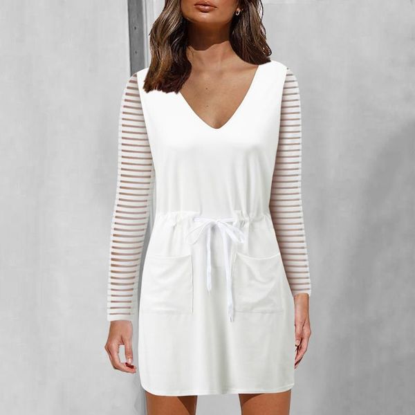 casual dresses women's autumn striped mesh long sleeves dress v-neck patchwork waist drawstring black white mini vestido de mujer, Black;gray
casual dresses women's autumn striped mesh long sleeves dress v-neck patchwork waist drawstring black white mini vestido de mujer, Black;gray