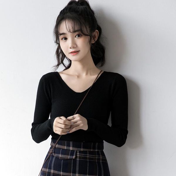women's sweaters spring 2021 long sleeve v-neck knitwear slim fit show black bottoming shirt thin inner match top, White;black
women's sweaters spring 2021 long sleeve v-neck knitwear slim fit show black bottoming shirt thin inner match top, White;black