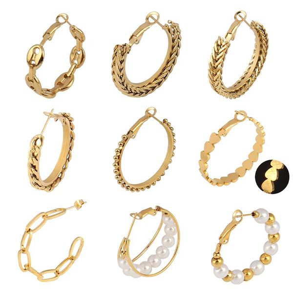 hoop & huggie punk big earrings stainless steel for women chain charm jewelry, Golden;silver
hoop & huggie punk big earrings stainless steel for women chain charm jewelry, Golden;silver