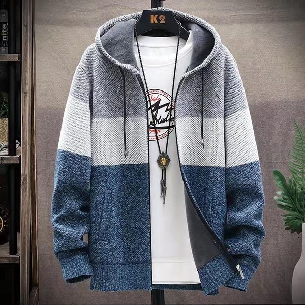 men's sweaters hooded cardigan 2021 winter fashion casual gradient color matching plush sweater coat, White;black
men's sweaters hooded cardigan 2021 winter fashion casual gradient color matching plush sweater coat, White;black