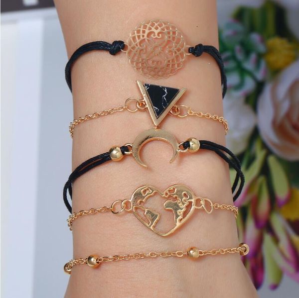 european american crossborder style handwoven bead chain moon love map multipiece suit creative bracelet accessories, Golden;silver
european american crossborder style handwoven bead chain moon love map multipiece suit creative bracelet accessories, Golden;silver