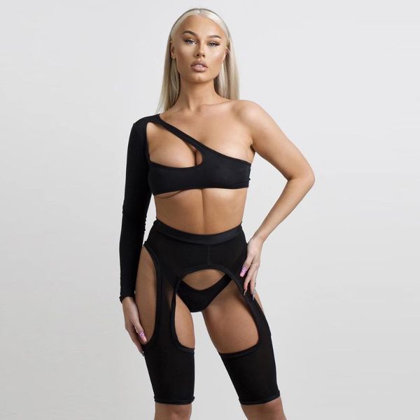 women's tracksuits yeiteiy 2021 four-piece womens clothing skew collar hollow half-sleeved briefs high waist perspective shorts sui, Gray
women's tracksuits yeiteiy 2021 four-piece womens clothing skew collar hollow half-sleeved briefs high waist perspective shorts sui, Gray
