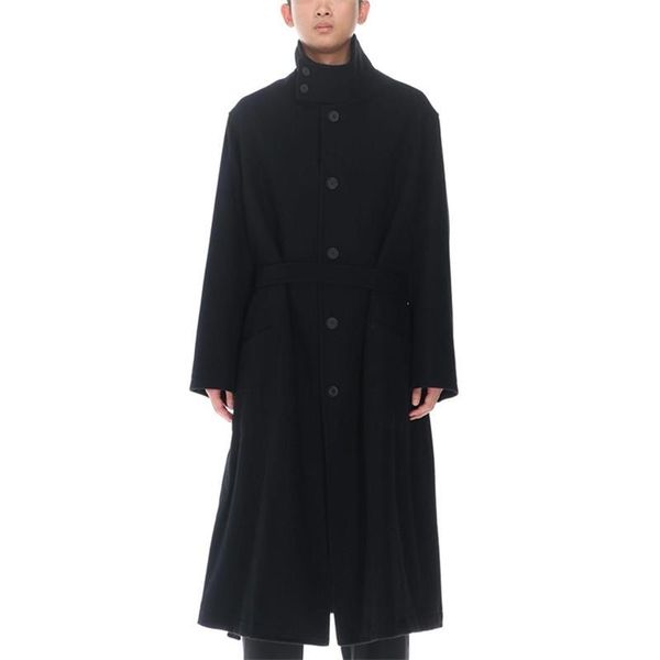 men's wool & blends medium and long coat autumn winter fashion loose stand collar chinese style belt, Black
men's wool & blends medium and long coat autumn winter fashion loose stand collar chinese style belt, Black