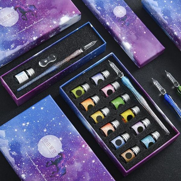 fountain pens crystal glass pen starry sky dip glitter powder 12 colors ink gift box set writing supplies
fountain pens crystal glass pen starry sky dip glitter powder 12 colors ink gift box set writing supplies