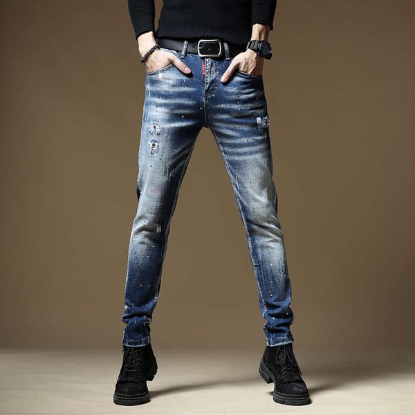 men's jeans with holes splashing ink in autumn and winter, Blue
men's jeans with holes splashing ink in autumn and winter, Blue