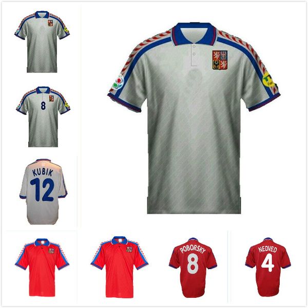 retro soccer jersey czech republic 1996 1997 vintage uniform 96 97 home red classic football shirt #18 novotny #4 nedved #8 poborsky #19 fry, Black;yellow
retro soccer jersey czech republic 1996 1997 vintage uniform 96 97 home red classic football shirt #18 novotny #4 nedved #8 poborsky #19 fry, Black;yellow