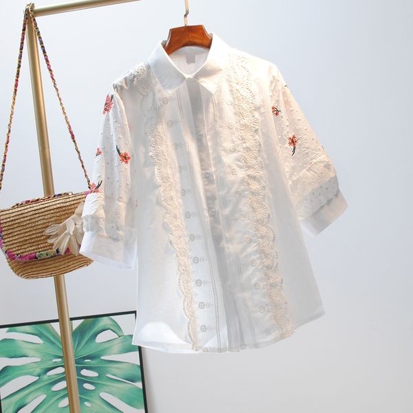 vanovich summer embroidery hollow women blouses and lapel cotton sweet fashion casual clothing 210615, White
vanovich summer embroidery hollow women blouses and lapel cotton sweet fashion casual clothing 210615, White