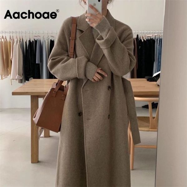 aachoae women elegant office long wool coat with belt sleeve double breasted overcoat female chic outerwear 211020, Black
aachoae women elegant office long wool coat with belt sleeve double breasted overcoat female chic outerwear 211020, Black