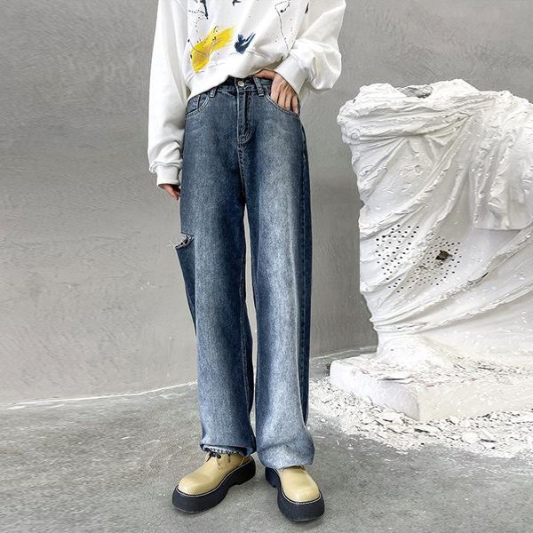 women's jeans ladies straight leg spring and autumn denim hole design loose high waist pants gradient casual, Blue
women's jeans ladies straight leg spring and autumn denim hole design loose high waist pants gradient casual, Blue
