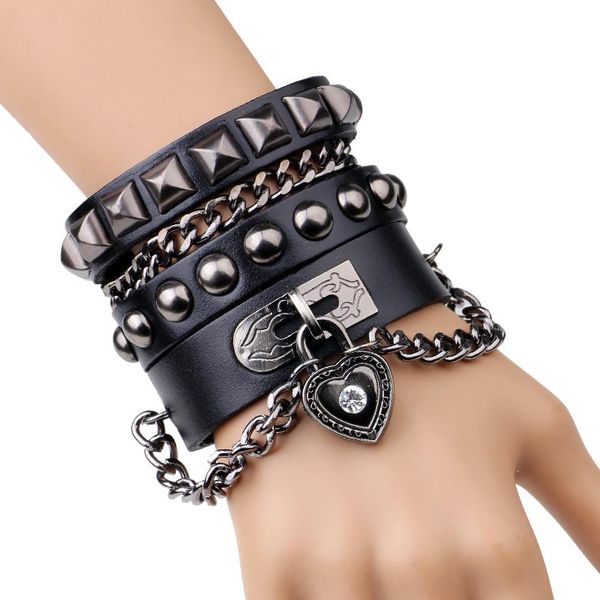 charm bracelets buttons leather bracelet for men chain heart lock women bangles adjustable rivet metal personality jewelry, Golden;silver
charm bracelets buttons leather bracelet for men chain heart lock women bangles adjustable rivet metal personality jewelry, Golden;silver