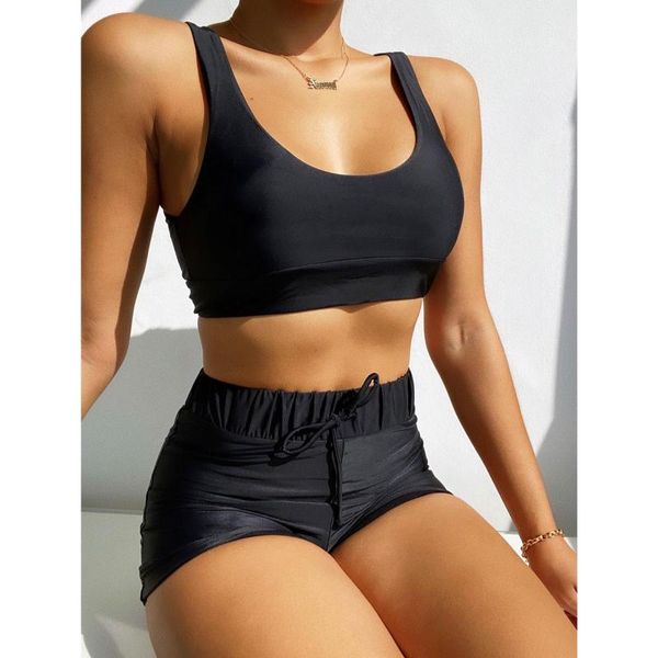 women's swimwear 2021 swimsuit women solid bikini shorts push-up pad set beachwear, White;black
women's swimwear 2021 swimsuit women solid bikini shorts push-up pad set beachwear, White;black