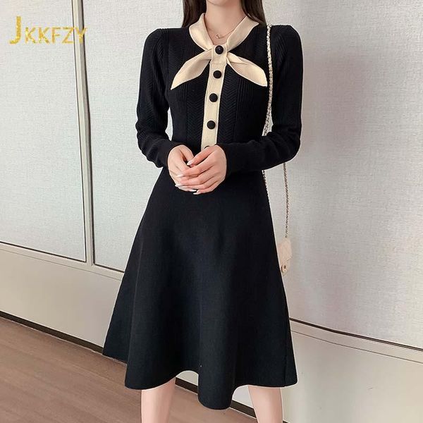 casual dresses 2021 elegant bow knitting sweater a line dress women fashion design kleid button long sleeve vestito thin robe black pink ves, Black;gray
casual dresses 2021 elegant bow knitting sweater a line dress women fashion design kleid button long sleeve vestito thin robe black pink ves, Black;gray