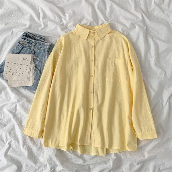 women's blouses & shirts korean fashion chic casual long candy color oversized shirt women and blouse spring sleeve, White
women's blouses & shirts korean fashion chic casual long candy color oversized shirt women and blouse spring sleeve, White