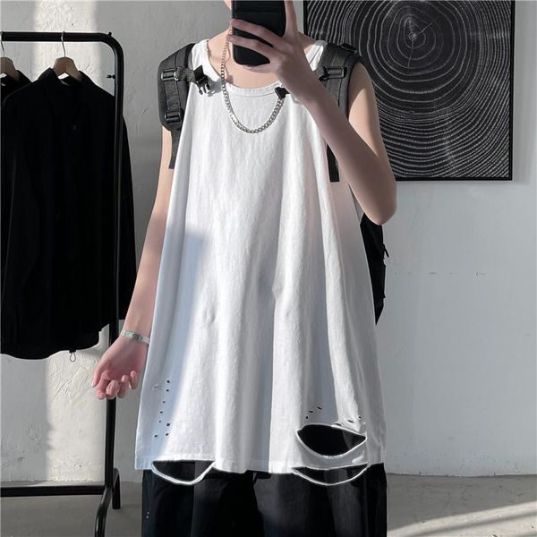 men' tank yasuguoji summer men black white gray ripped destroyed hole punk hip hop street vest vintage sleeveless shirt, White;black
men' tank yasuguoji summer men black white gray ripped destroyed hole punk hip hop street vest vintage sleeveless shirt, White;black