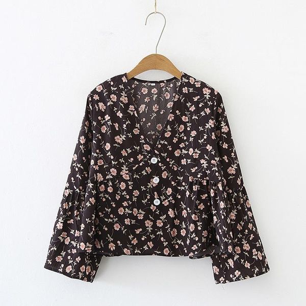 women's blouses & shirts women v neck floral print long sleeves chiffon shirt female sweet, White
women's blouses & shirts women v neck floral print long sleeves chiffon shirt female sweet, White